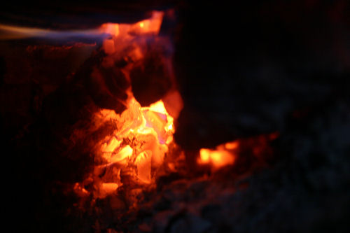 Coals inside the woodstove
